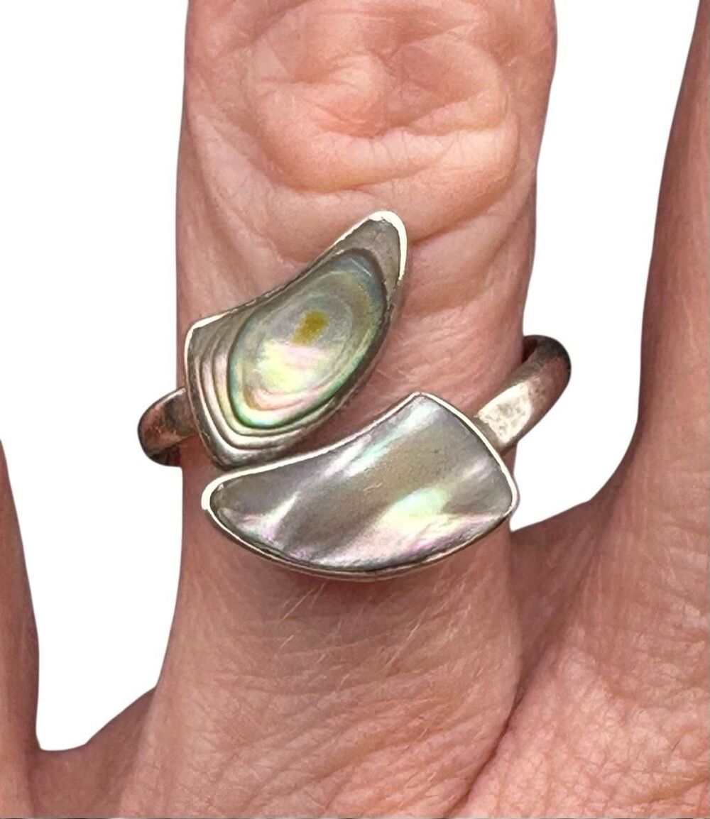Vintage Sterling Silver Abalone & Mother of Pearl Bypass Ring